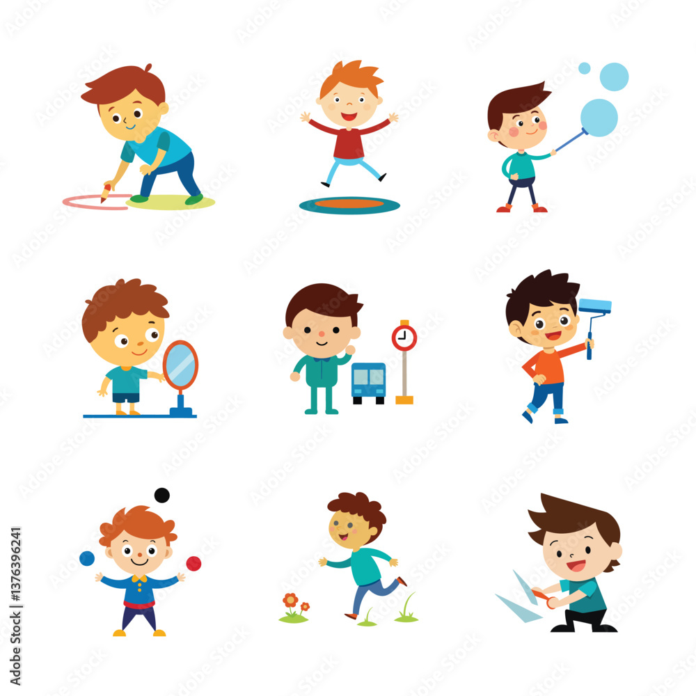 Child different activities vector illustration Child different activities vector illustration