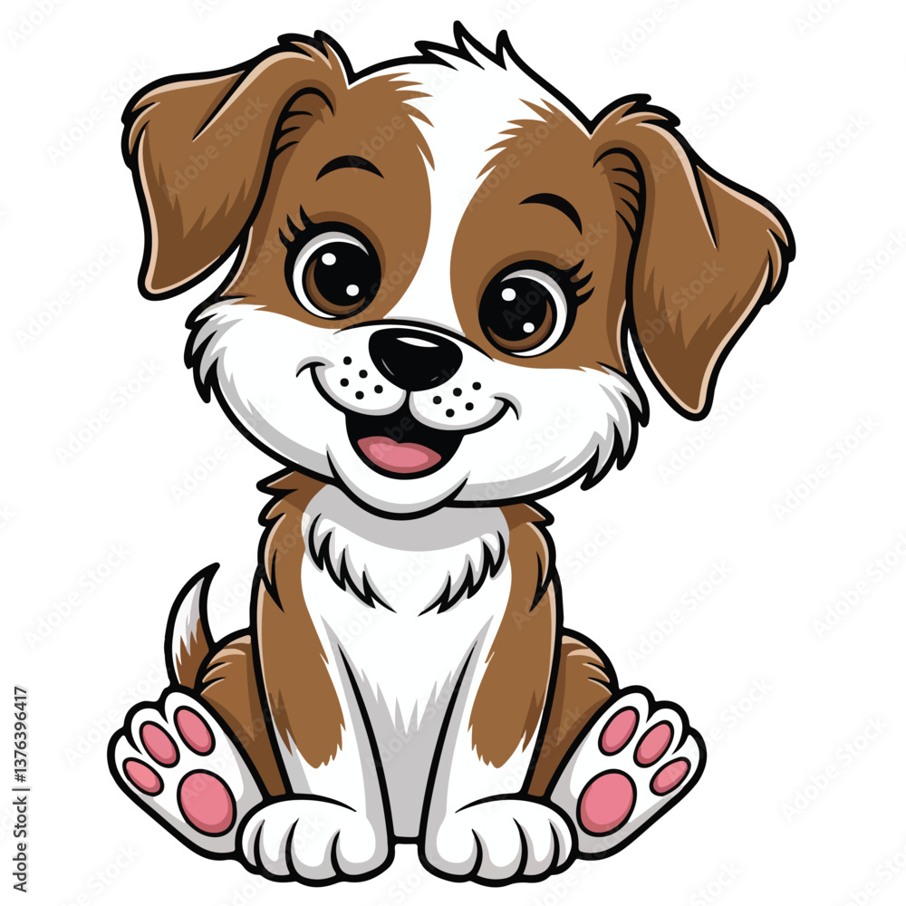 Fototapeta premium Adorable dog cartoon flat design vector illustration isolated on white Background