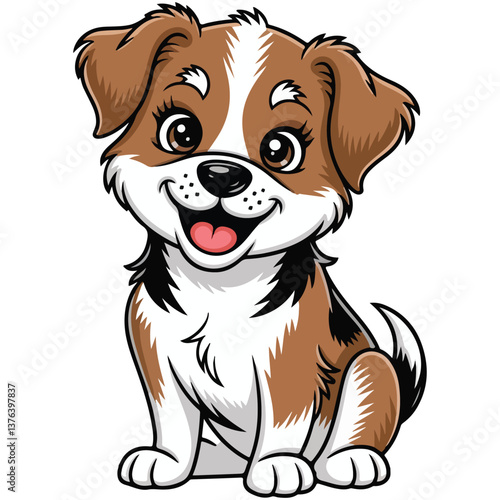 A Cartoon dog sitting on the ground with a Happy Face Vector illustration