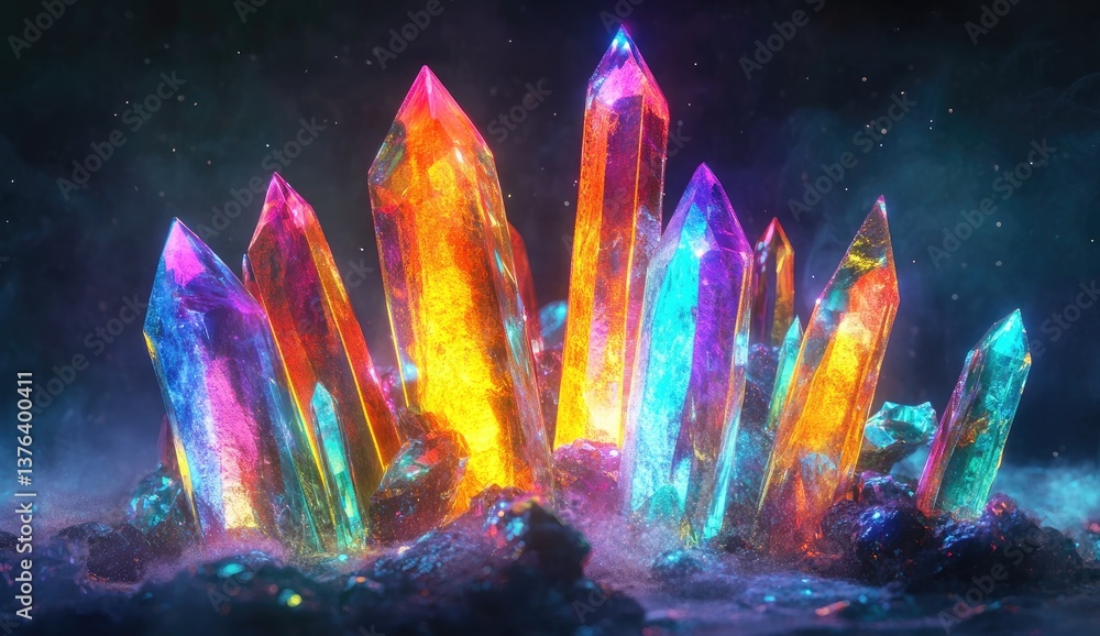 Cluster of vibrant, glowing crystals (1) Cluster of vibrant, glowing crystals (1)