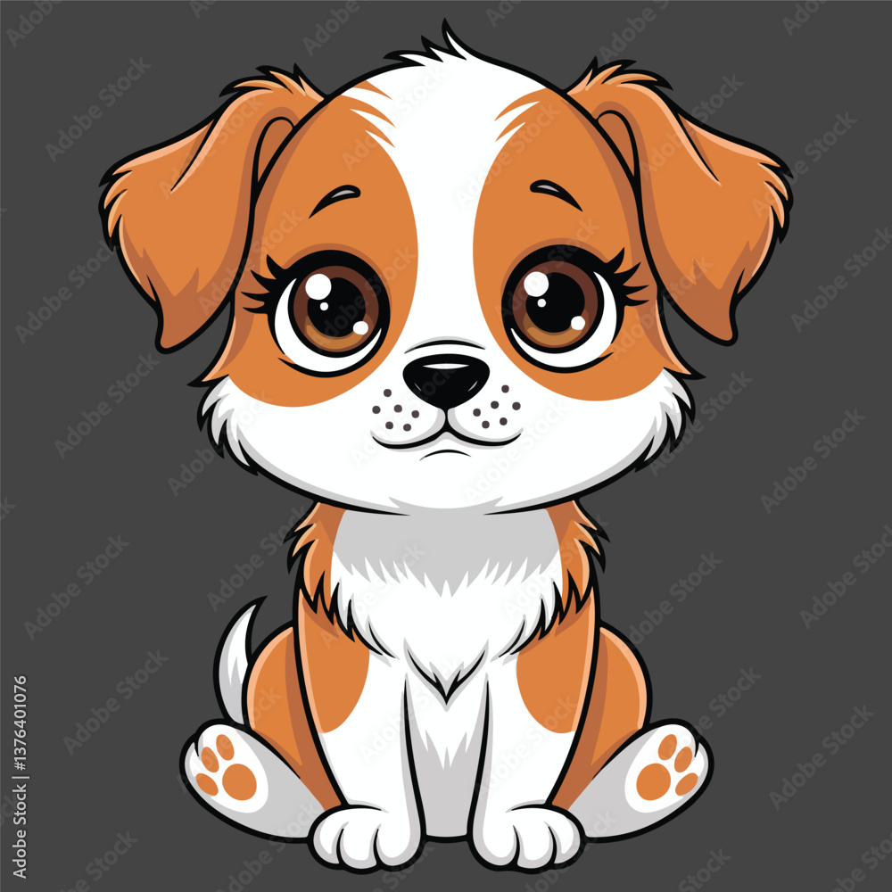 Naklejka premium Flat illustration of cute pleasant puppy friendly character Balck background vector Illustration