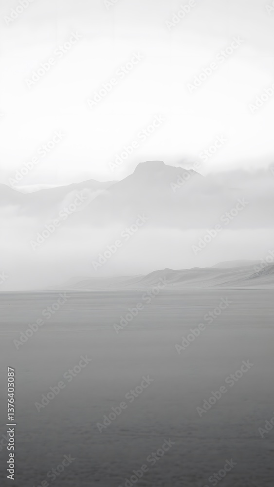 Fototapeta premium Ethereal Monochrome Landscape with Misty Mountain