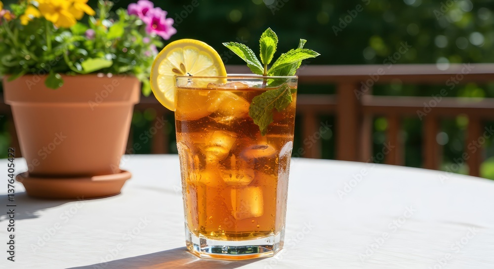 Iced Tea with Summer Patio, and Refreshment. Iced Tea with Summer Patio, and Refreshment.