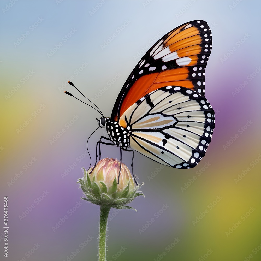 Fototapeta premium Butterfly the common tiger feeding on wild daisy nectar