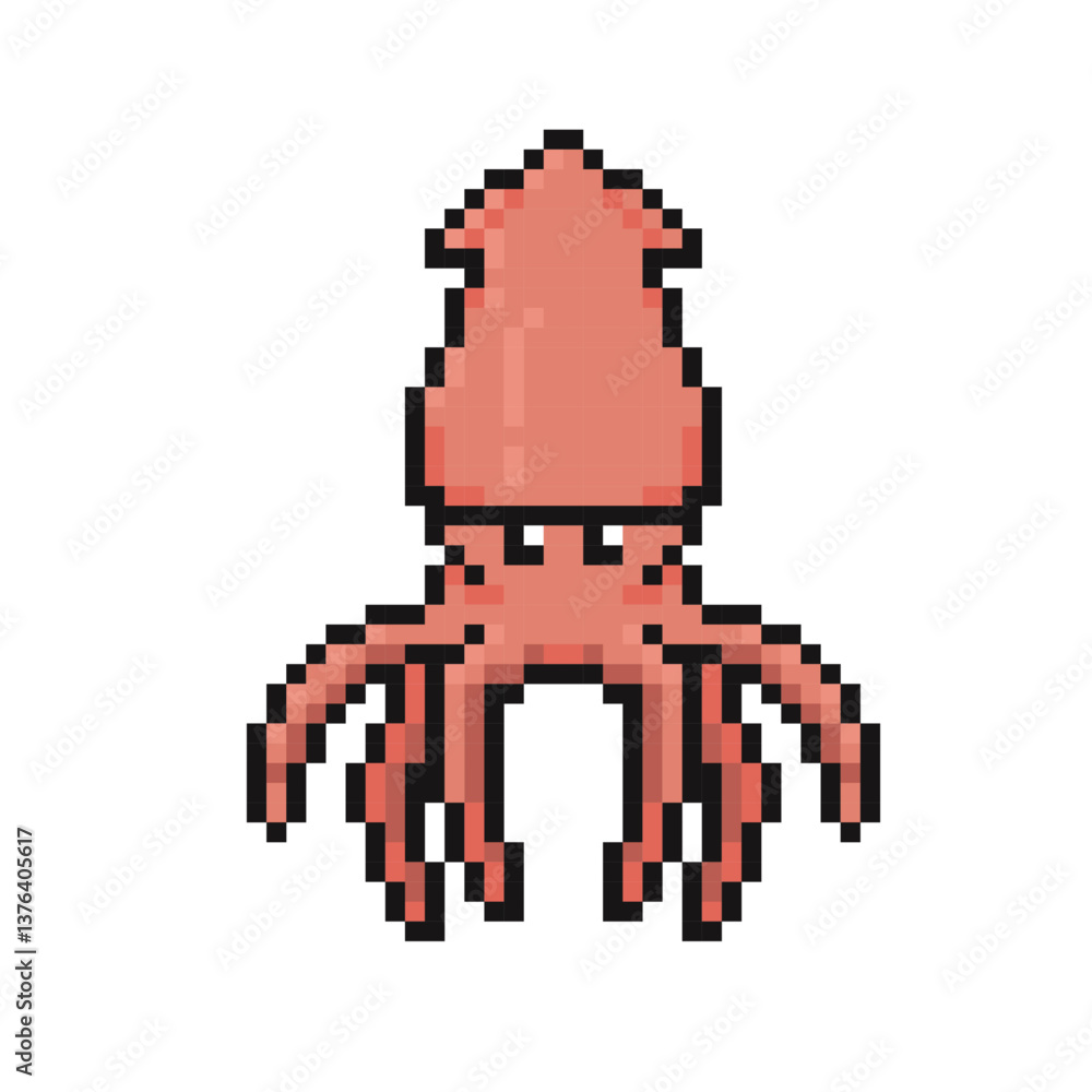 Obraz premium cute squid icon pixel art