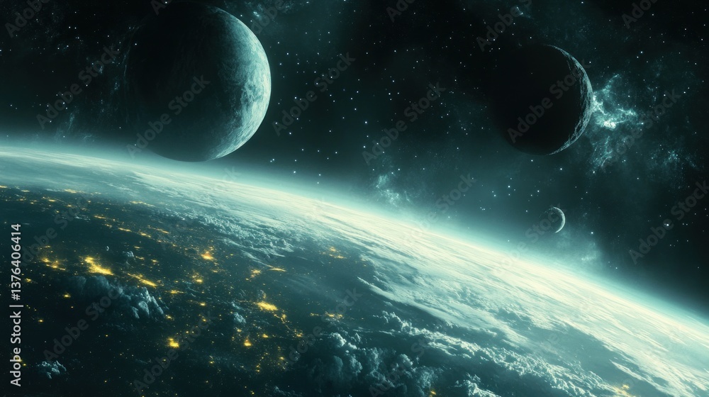 Obraz premium Planet earth, cosmic view, night