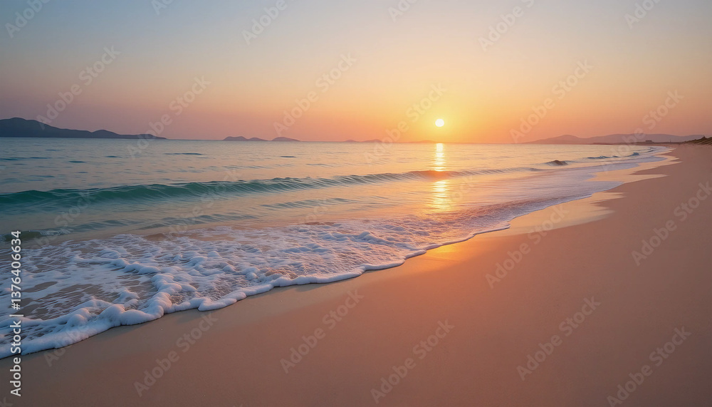 Beautiful sunset over the beach with waves and a colorful sky Beautiful sunset over the beach with waves and a colorful sky