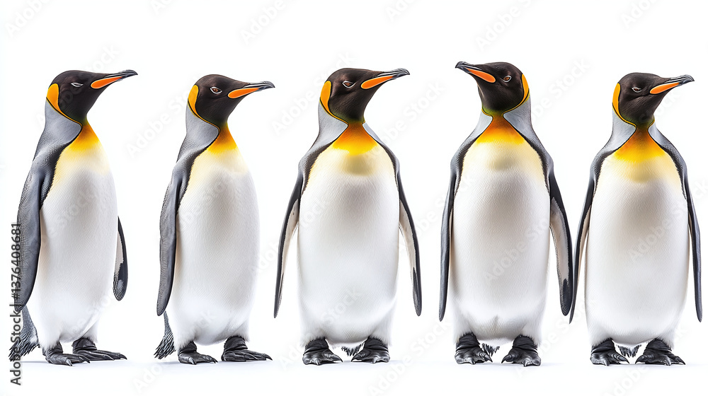 Fototapeta premium Set of standing King Penguins isolated on the white background. 