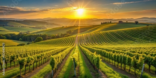 Wallpaper Mural Golden Hour Vineyard Rows Basking in the Warm Sunset Light Across Rolling Hills Torontodigital.ca