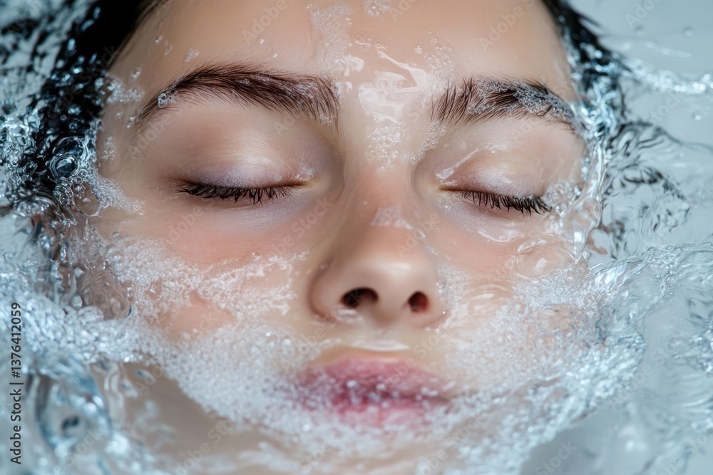 Young person resting in water, experiencing tranquility and calmness during a serene moment Young person resting in water, experiencing tranquility and calmness during a serene moment