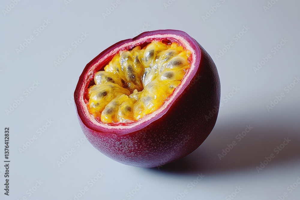 A cross section view of a vibrant passion fruit A cross section view of a vibrant passion fruit