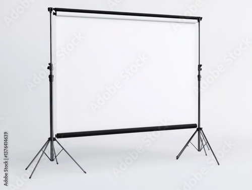 Wallpaper Mural Front-facing 60-inch projection screen with black border and aluminum tripod stand, displayed against a seamless white background.  Torontodigital.ca