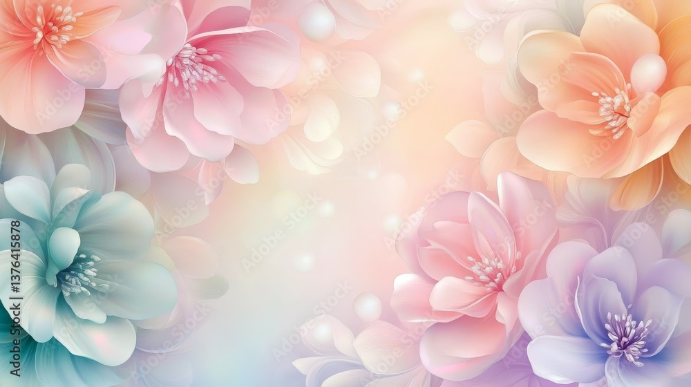 Pastel Floral Frame with Stylized Flowers and Ethereal Glow for Greeting Cards and Weddings Pastel Floral Frame with Stylized Flowers and Ethereal Glow for Greeting Cards and Weddings