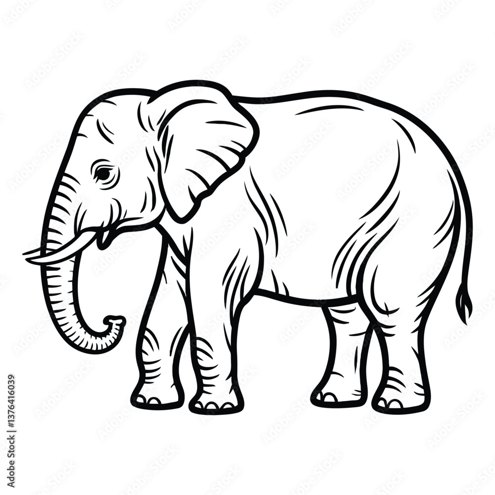 Obraz premium Elephant Herd Sketch Silhouette, Vector, Icon, Logo, White Background.