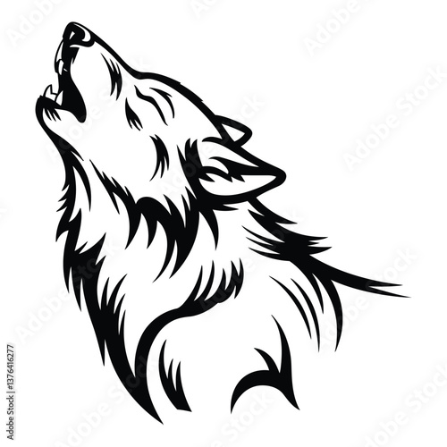 Howling Wolf Sketch Silhouette, Vector, Icon, Logo, White Background.