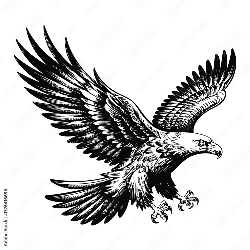 Obraz premium Soaring Eagle Sketch Silhouette, Vector, Icon, Logo, White Background.