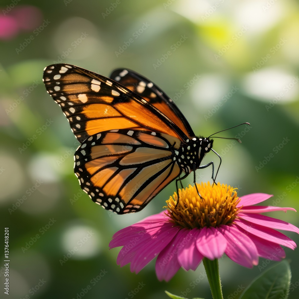 Naklejka premium Monarch Butterfly on Pink Flower. (1)