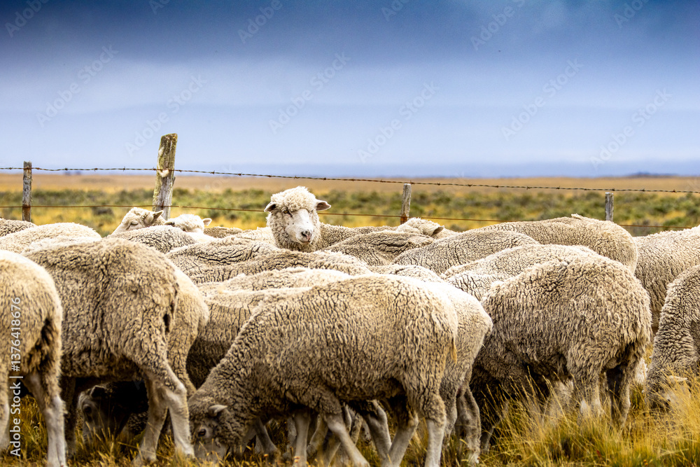 Fototapeta premium sheep herd in fireland, chile