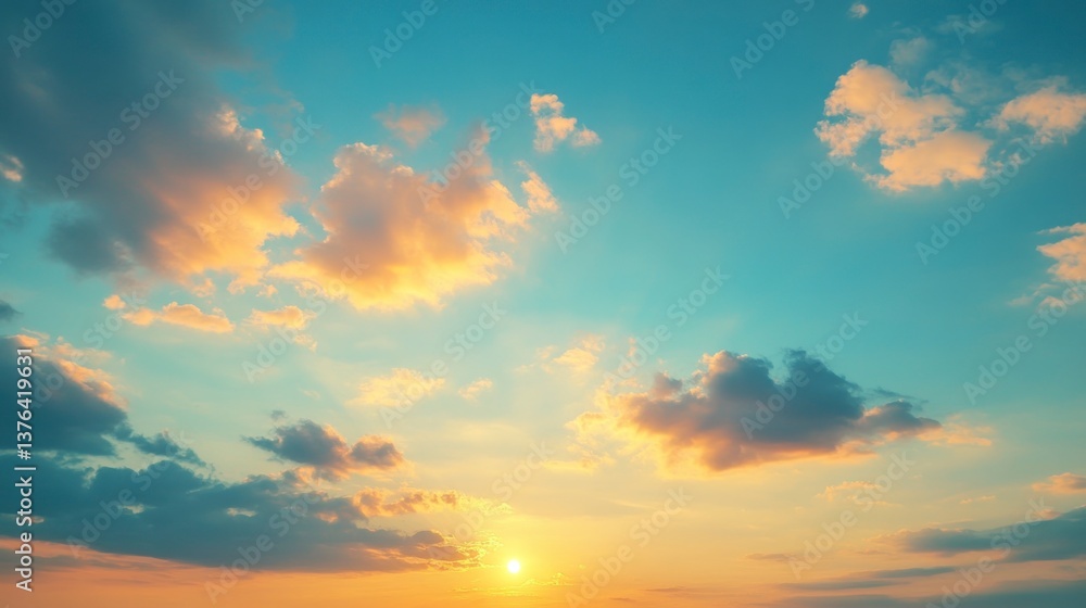 Golden Sunset and Clouds Creating a Serene Sky Landscape View Golden Sunset and Clouds Creating a Serene Sky Landscape View