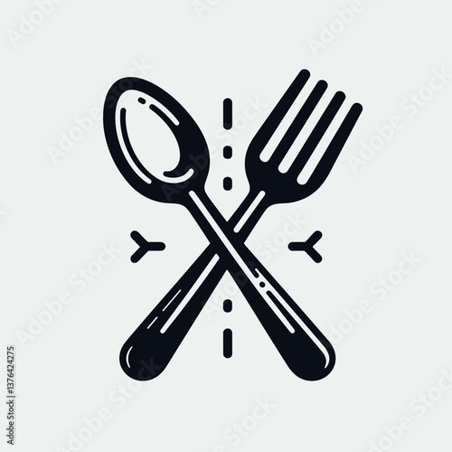 Crossed spoon and fork in a minimalist style on a light background
