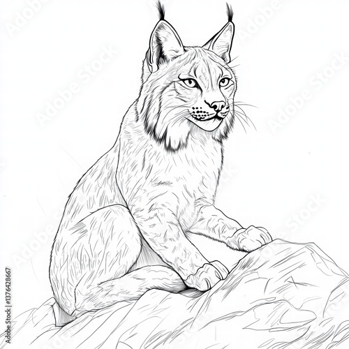 Lynx Sketch: A detailed sketch captures the strength and grace of a lynx, its focused gaze and poised posture conveying a sense of alertness, perfect for illustration needs.