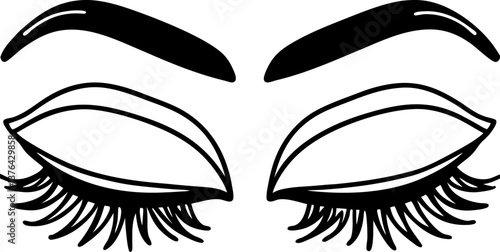 Bold eyelashes and arched eyebrows illustration eye makeup iconbeauty and cosmetics concept.