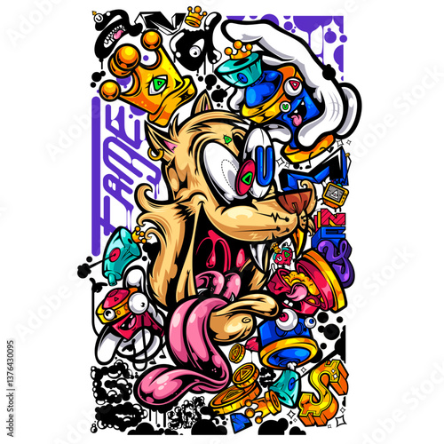 graphic tshirt design urban animal style grafifiti fame and money
