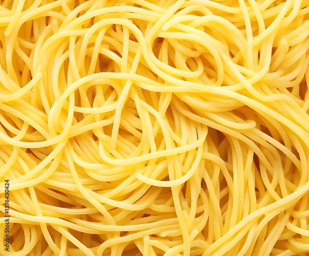 A top-down view of yellow spaghetti noodles, captured in close-up with the texture and pattern. A top-down view of yellow spaghetti noodles, captured in close-up with the texture and pattern.