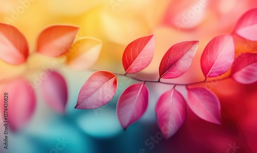 A vibrant branch displays its colorful leaves in a captivating close-up, showcasing delicate textures.