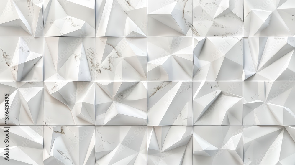 Obraz premium An abstract white ceramic mosaic tile wall texture, ideal for kitchen, bathroom, or living room settings. This image is perfect for interior design concepts, modern home renovations, and tile product 