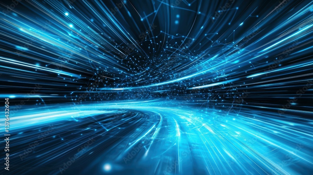 Obraz premium Dynamic blue light trails digital realm abstract art futuristic aesthetics wide angle motion and energy