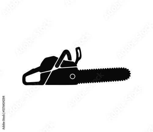 A clean, bold silhouette of a chainsaw against a light gray background.