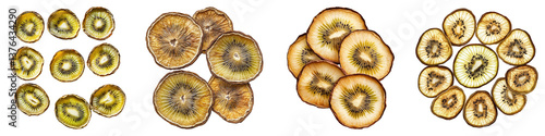Dried kiwi fruit isolated on transparent background. PNG, Set of