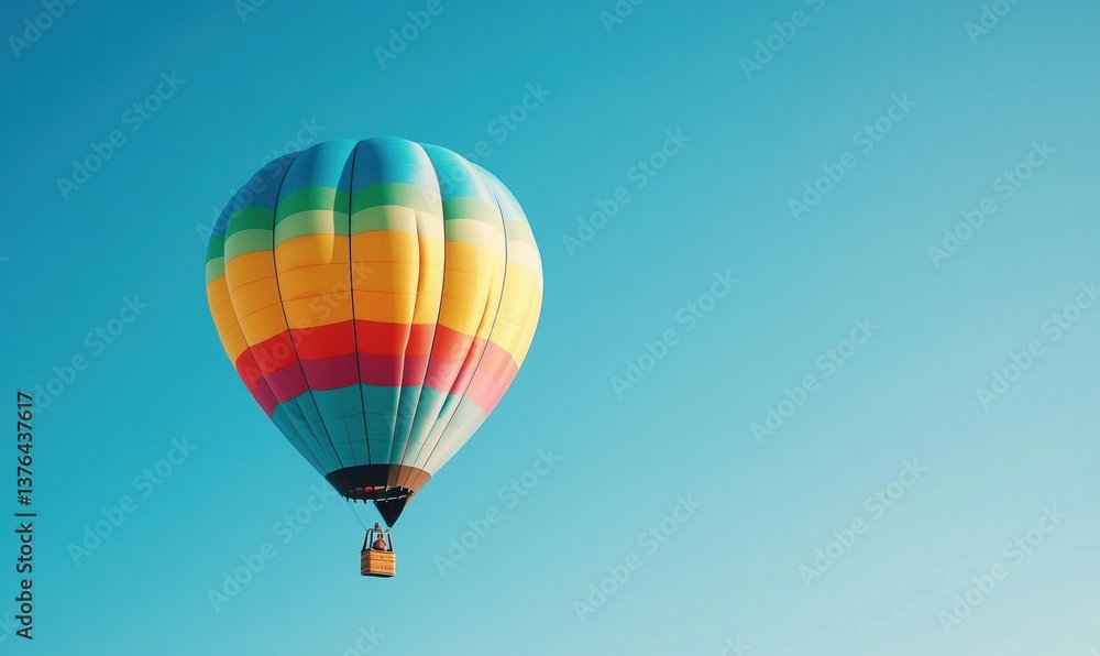 A colorful hot air balloon ascends gently into the clear blue sky on a bright, sunny day. A colorful hot air balloon ascends gently into the clear blue sky on a bright, sunny day.