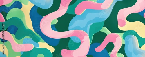 Doodle seamless pattern green blue pink color scheme camouflage modern simple art illustration minimal striped funky texture.