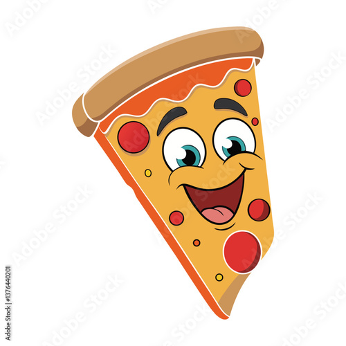 Smiling Cartoon Pizza Slice Cute Food Character, Funny Fast Food, Pepperoni Topping, Happy Face, Kids Illustration, Digital Clipart