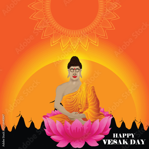 Happy buddha purnima vector illustration of goutam buddha