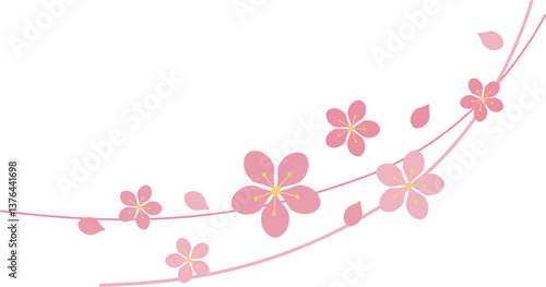 桜吹雪とライン　ピンク