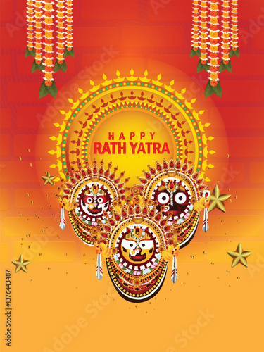 Shree jagannath rath yatra illustration banner
