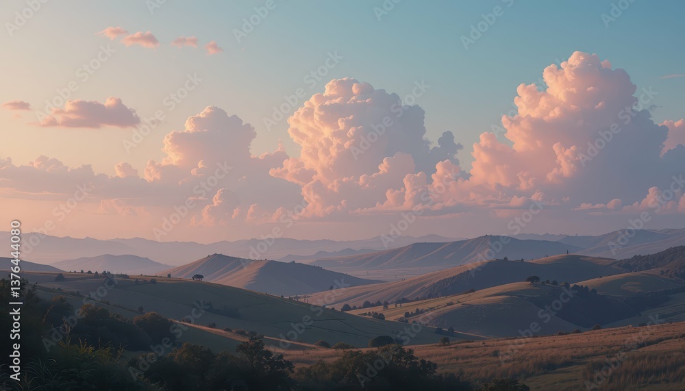 Obraz premium Serene Landscape with Rolling Hills and Dramatic Cloud Sky