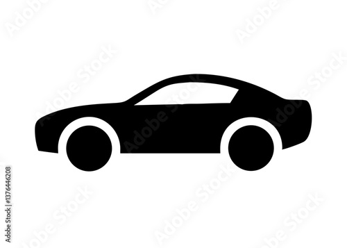 Solid black sports car icon vector representing speed power and modern vehicle silhouette


