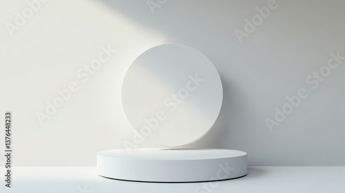 Fototapeta Naklejka Na Ścianę i Meble -  Empty podium or pedestal display on white background with cylinder stand concept. Blank product shelf standing backdrop.