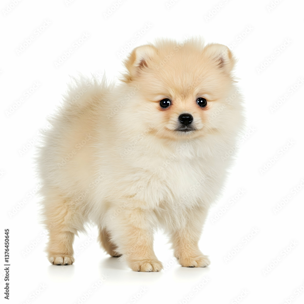 custom made wallpaper toronto digitalStanding Pomeranian Puppy with Fluffy Beige Fur Isolated on White Background