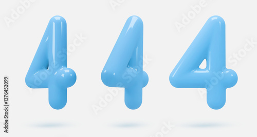 Set blue glass icon, 3d render number 4, four sign. Realistic design element. Vector illustration isolated on white for postcard, icons, poster, banner, web, design, arts