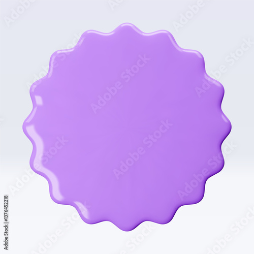 Purple, violet sticker, badge mockup. Blank labels of circle shapes with wavy edge. Vector isolated on white. Copy space. Stickers or patches for preview tags, labels, design, presentation, adv