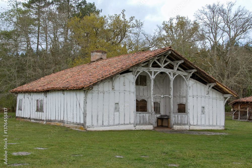 Obraz premium Maisons Landaises, Eco musée de Marquéze, Parc naturel des Landes de Gascogne, 40, Landes, France