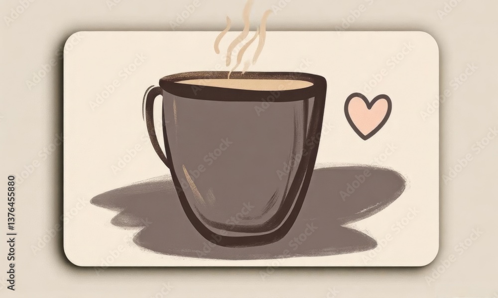Obraz premium Illustrative Coffee Cup with Heart Detail and Steam