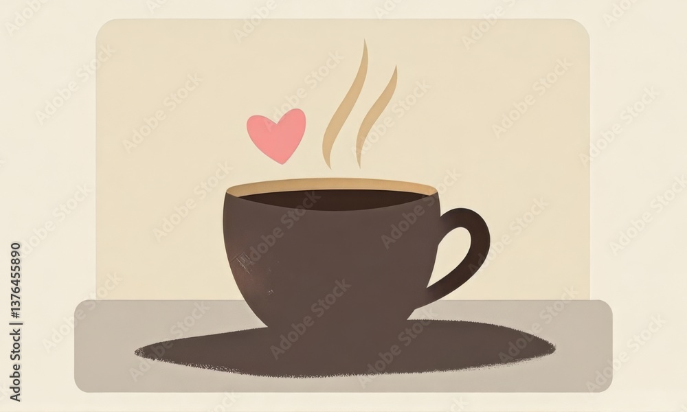 Obraz premium Illustrative Coffee Cup with Heart Detail and Steam