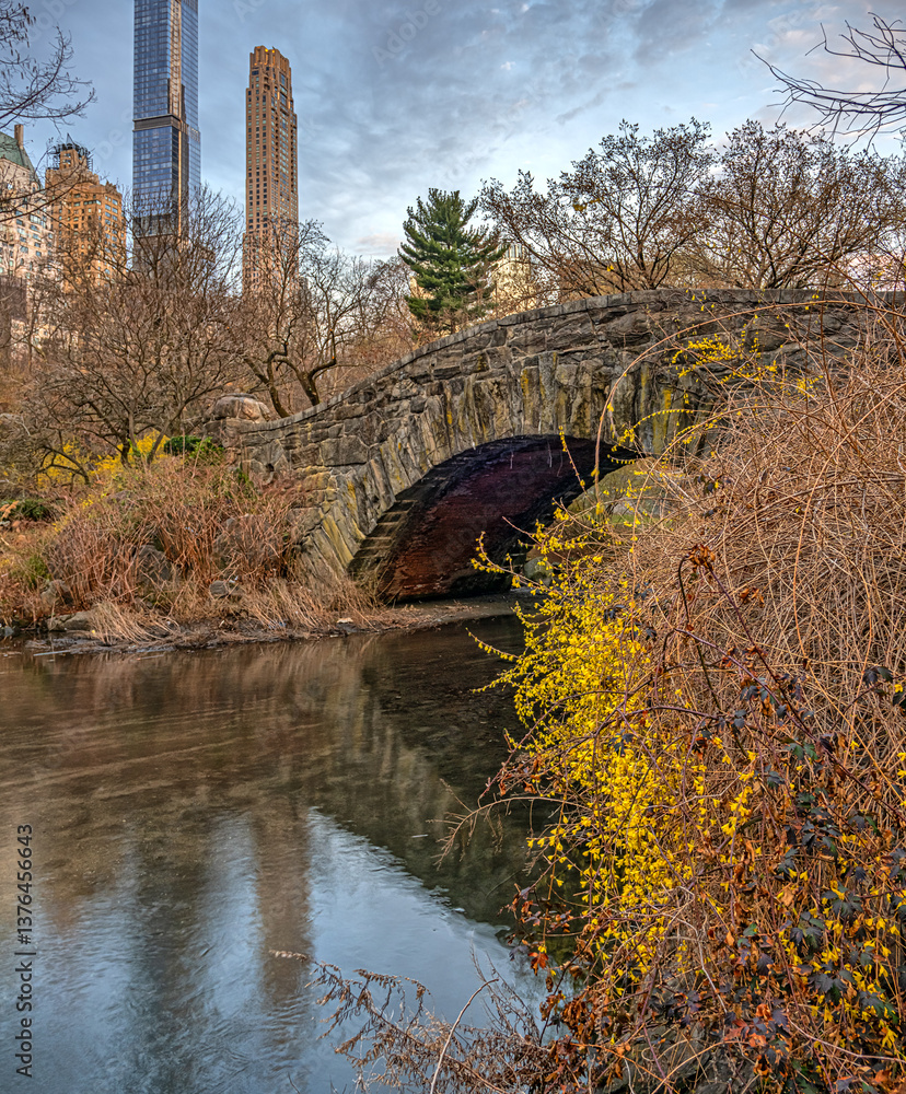 Gapstow Bridge in Central Park, early spring