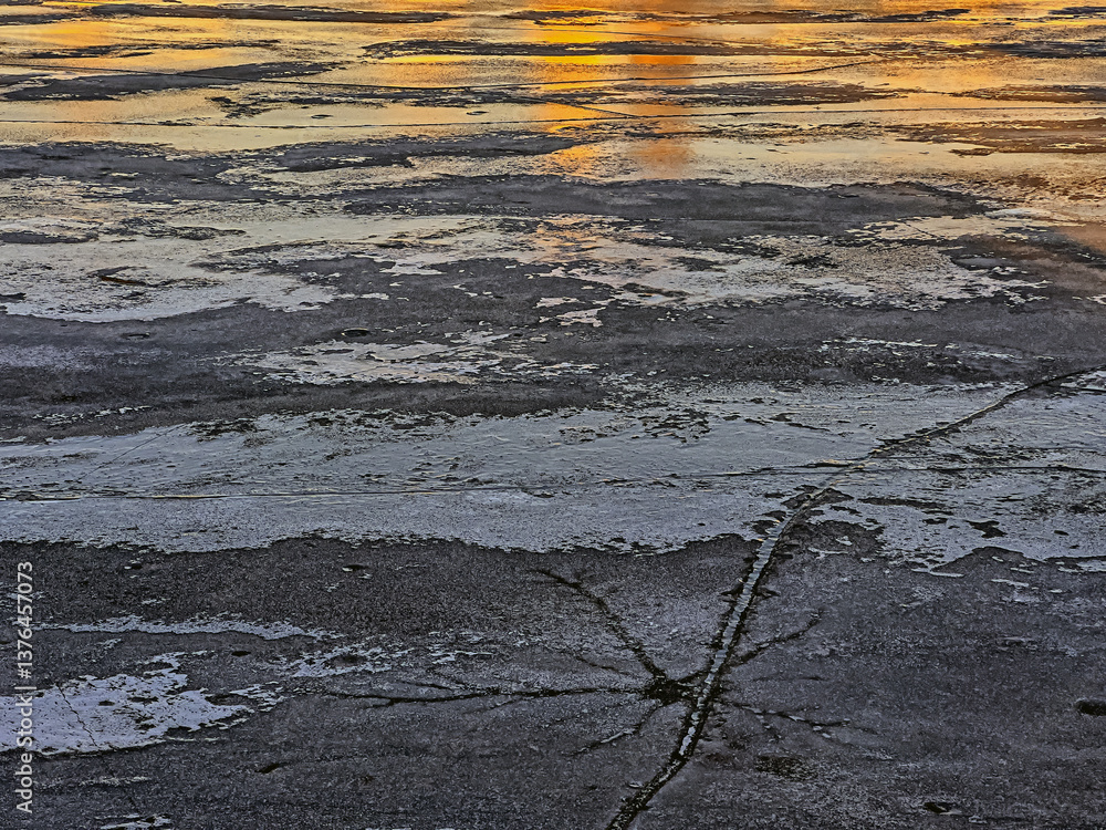 Frozen water in Central Park, New York City at the lake